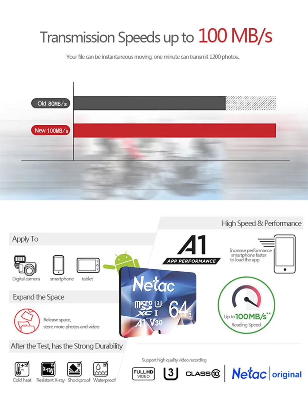 Netac A1 Memory Card 64GB 32GB 16GB Microsd TF SD Card Class10 UHS-1 Flash Card Memory 32 GB Micro SD Card