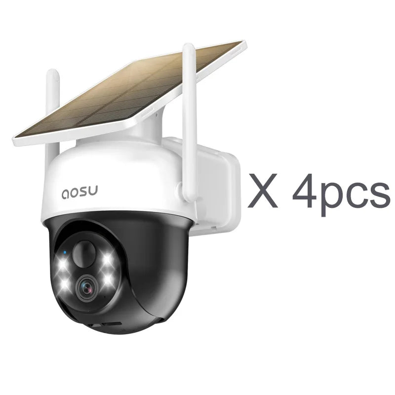 Renewed AOSU 2/4/6/8pcs 3MP Solar Camera 5000mAh Battery Two-way Audio Security Camera Wireless Solar Panel PTZ CCTV Camera