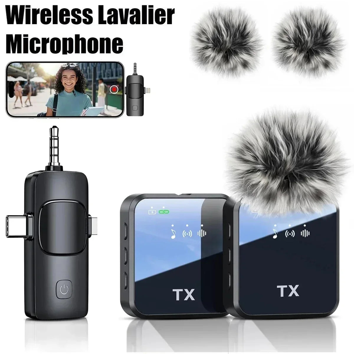 Wireless Lavalier Microphone for Camera,iPhone,Android,Microphone Reverb Sound Video Recording Podcast Noise Reduction Clip mic