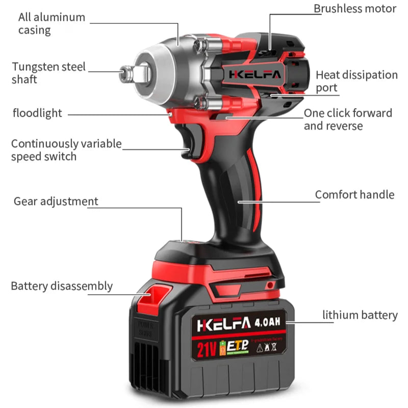 520N.M Brushless Electric Impact Wrench  Impact guns 1/2 Reverse Cordless Electric Wrench for Makita 18V Battery Power Tool
