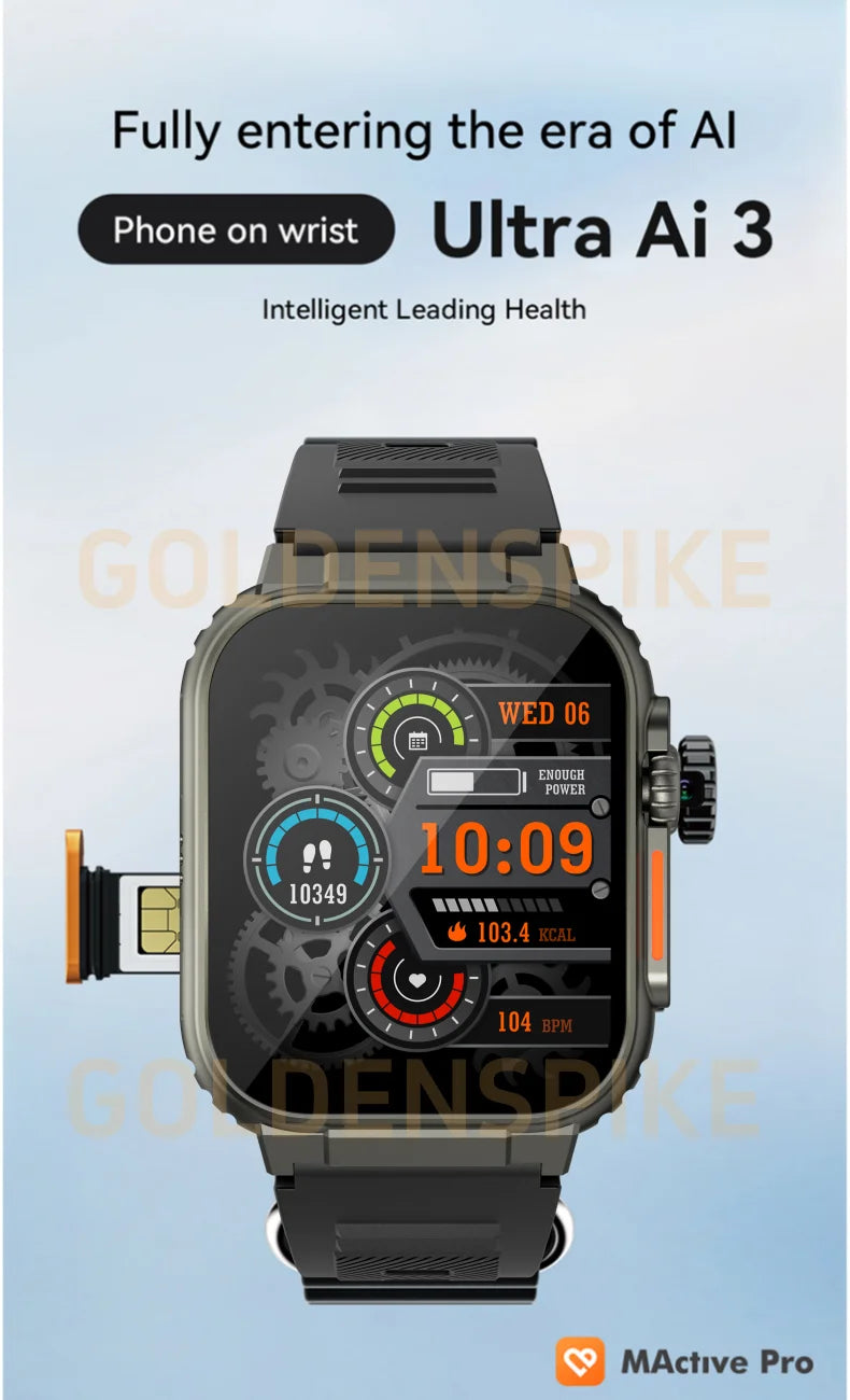 Microwear Ultra Ai3 Smartwatch 5G 180° Rotating Camera Google Play GPS WIFI 2.2inch Amoled HD Display 4G Calling Smartwatch Men