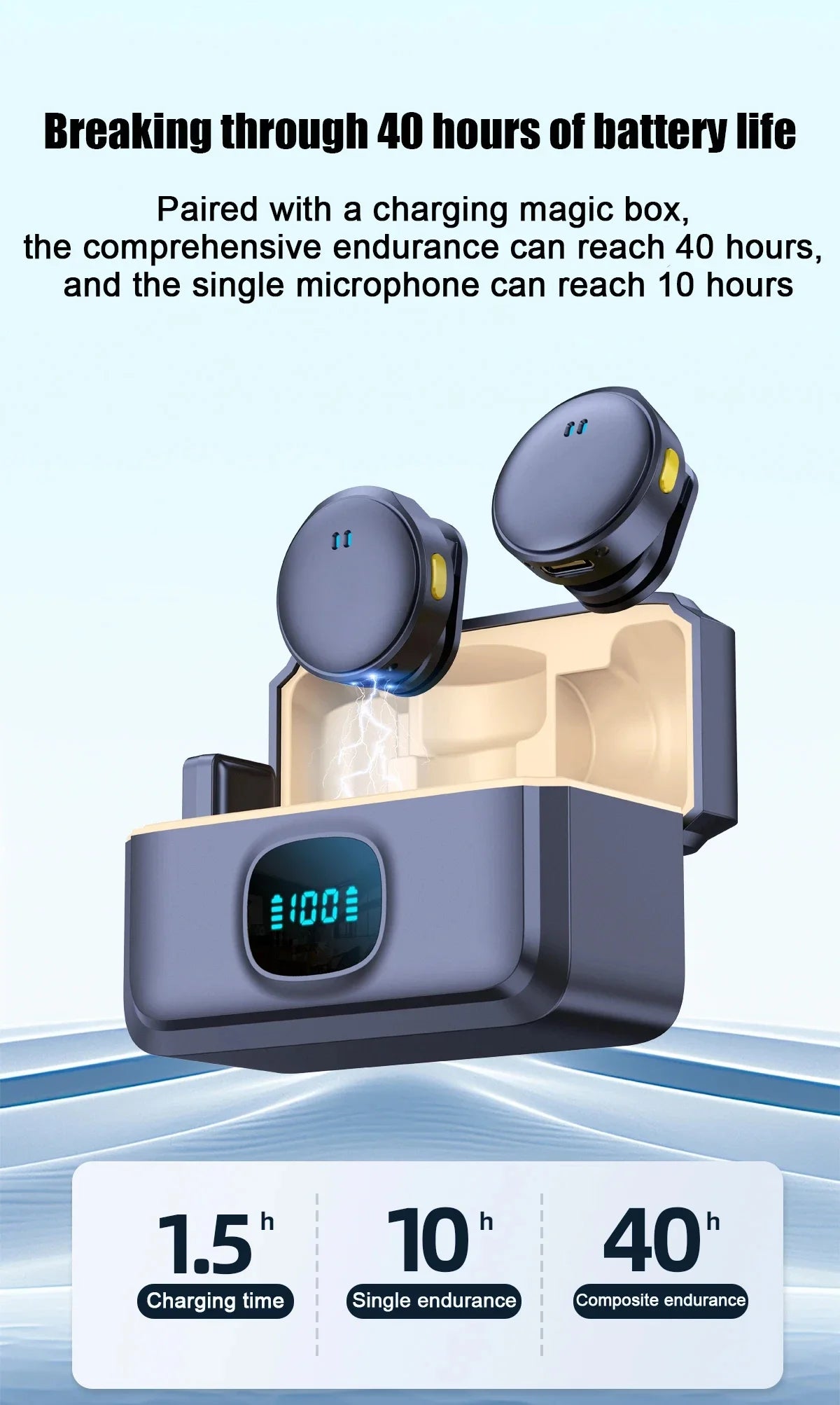 Lavalier Microphone 2.4GHz Wireless Microphone Magnetic Suction Microphone with Charging Case for Video Recording Plug and Play