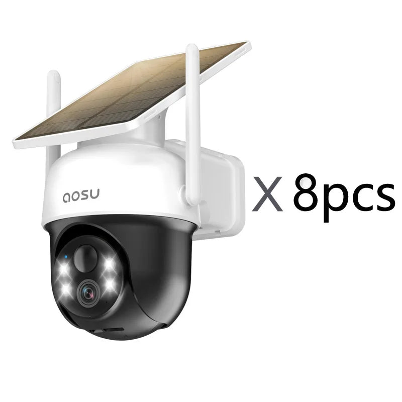 Renewed AOSU 2/4/6/8pcs 3MP Solar Camera 5000mAh Battery Two-way Audio Security Camera Wireless Solar Panel PTZ CCTV Camera