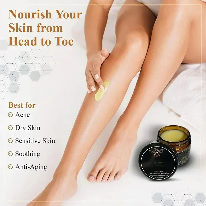 Organic Grass Fed Beef With Raw Honey Moisturizing Cream For Soft Smooth Skin Handmade All-Natural Moisturizer Skin
