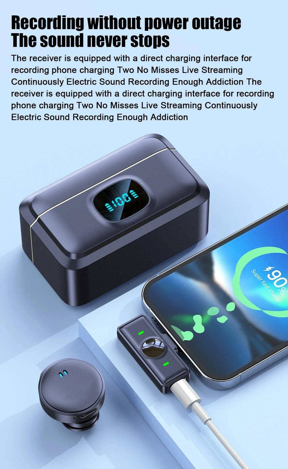 Lavalier Microphone 2.4GHz Wireless Microphone Magnetic Suction Microphone with Charging Case for Video Recording Plug and Play