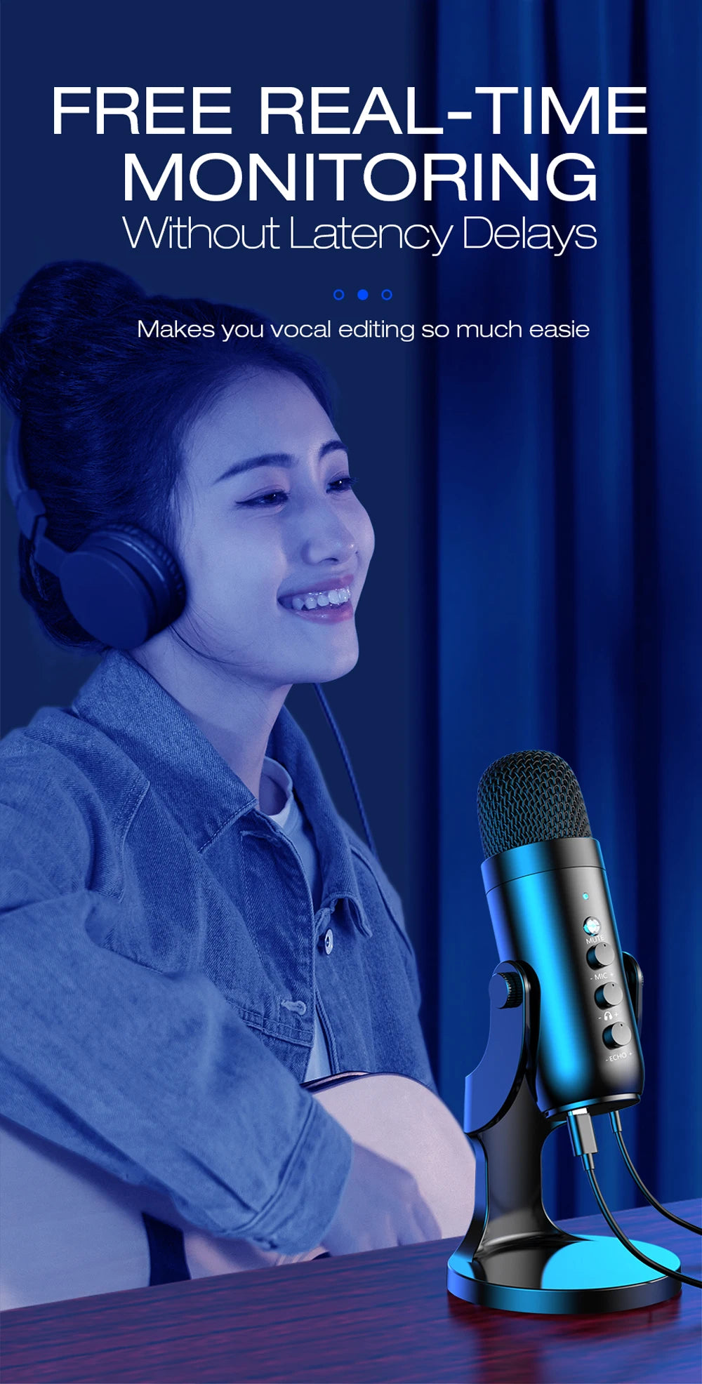 Haomuren USB Microphone for PC Mac Gaming Recording Stream Podcast, Computer Condenser Mic with Phone Adapter Headphone Output